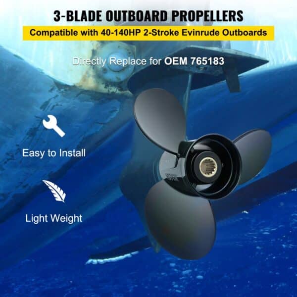 VEVOR outboard propeller, easy to install, lightweight, compatible with 40-140hp evinrude outboards.