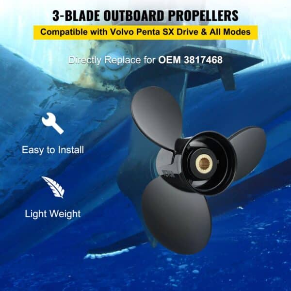 3-blade VEVOR outboard propeller for volvo penta sx, easy to install, lightweight, replaces oem 3817468.