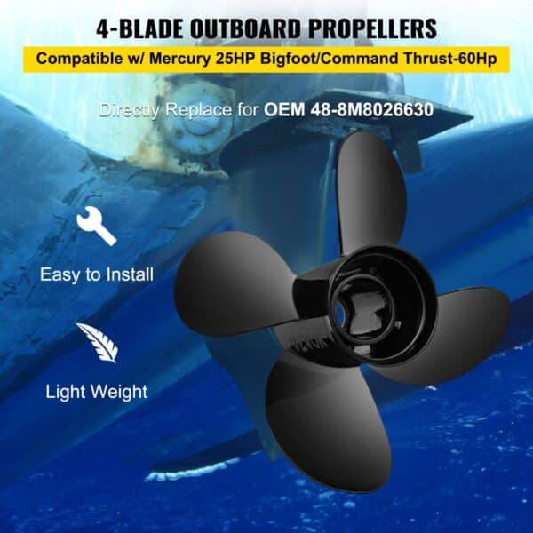 VEVOR outboard propeller, 4-blade, easy to install, lightweight, compatible with mercury 25hp.