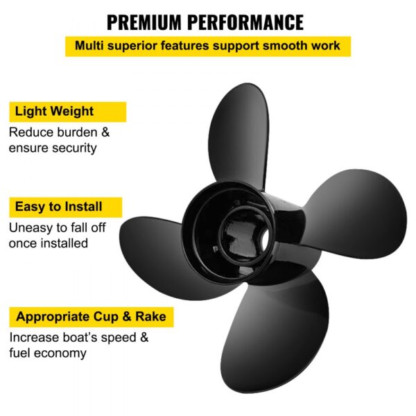 VEVOR outboard propeller - lightweight, easy to install with optimal cup and rake for speed and fuel economy.