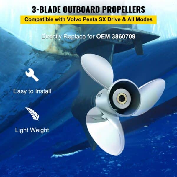 3-blade VEVOR outboard propeller, compatible with volvo penta sx drive, easy to install, lightweight.