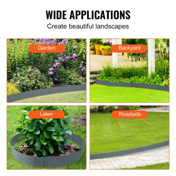 wide applications of VEVOR steel landscape edging for garden, backyard, lawn, and roadside.