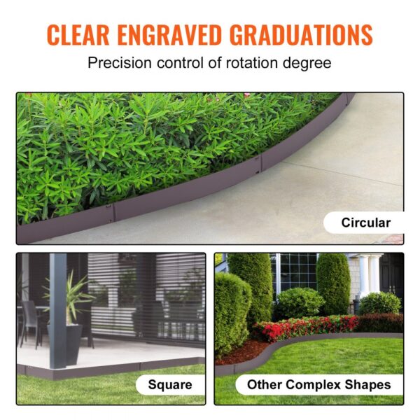 clear engraved graduations on VEVOR steel landscape edging showcasing circular and square garden borders.