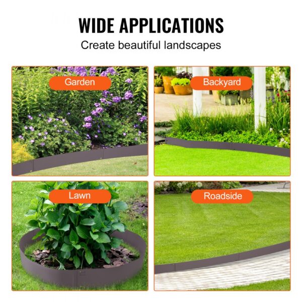 VEVOR steel landscape edging for garden, backyard, lawn, and roadside applications.