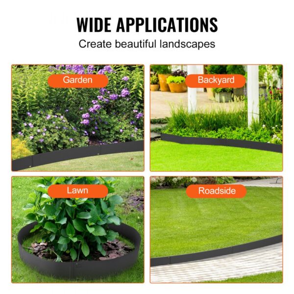 VEVOR steel landscape edging in garden, backyard, lawn, and roadside applications.