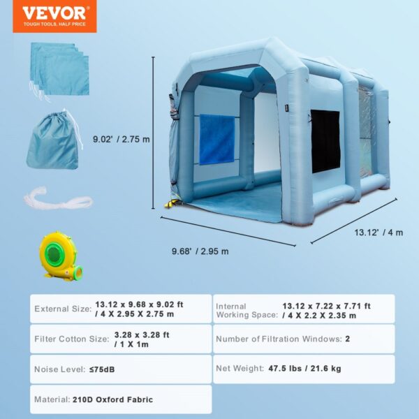 VEVOR Inflatable Spray Booth Car Paint Tent 13x10x9ft Filter System Blower 950W