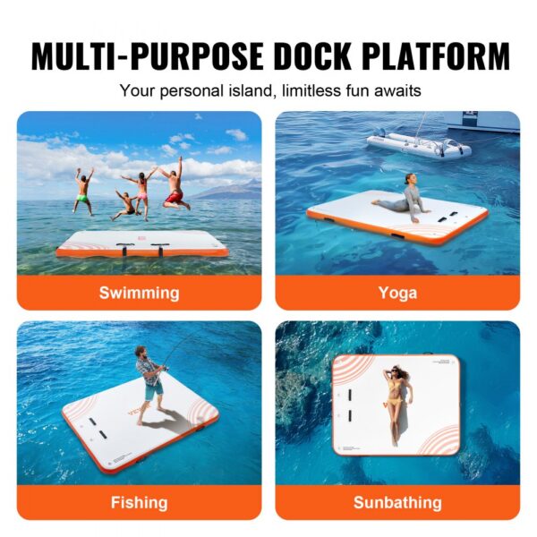 multi-purpose dock platform for swimming, yoga, fishing, and sunbathing on VEVOR inflatable floating dock.