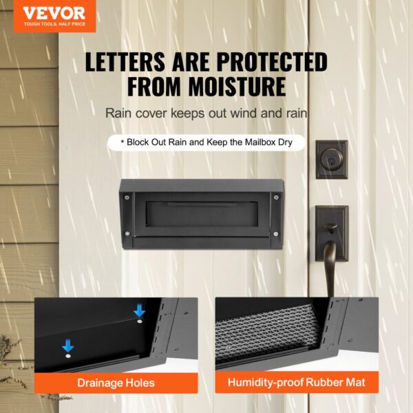 VEVOR key drop box with rain cover, drainage holes, and humidity-proof rubber mat protecting letters.