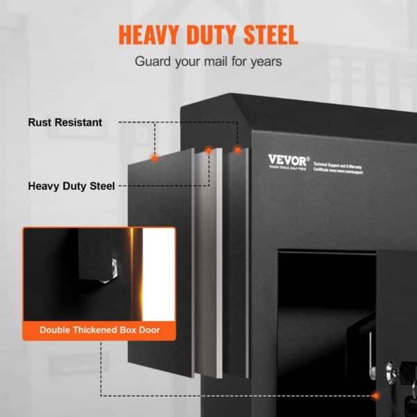 VEVOR key drop box made of heavy-duty, rust-resistant steel with double-thickened door.