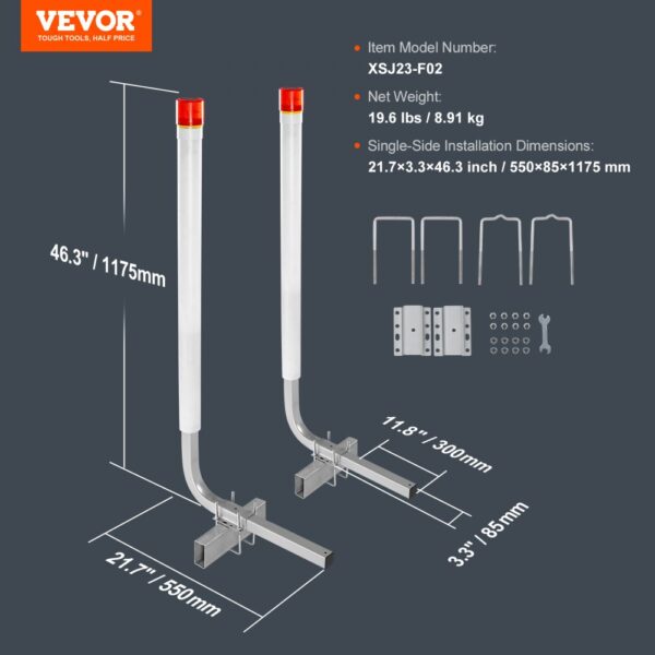 VEVOR Boat Trailer Guide, 1.17M with LED Light Trailer Guide Poles, 2PCS Rustproof Galvanized Steel Trailer Guide ons, Trailer Guides with PVC Pipes, for Ski Boat, Fishing Boat or Sailboat Trailer