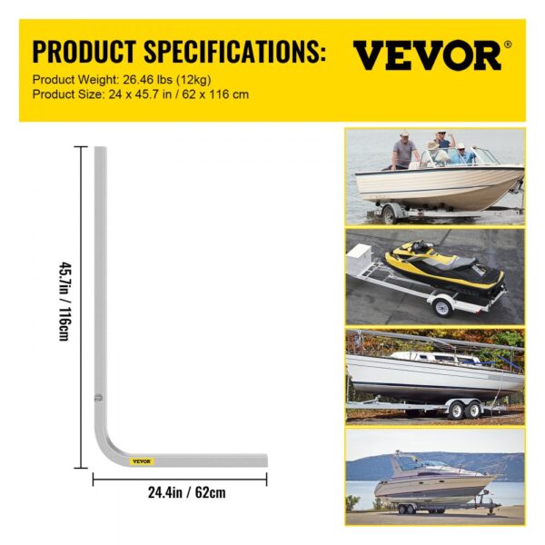 VEVOR boat trailer guide-ons with 24x45.7 in dimensions, suited for various watercraft trailers.