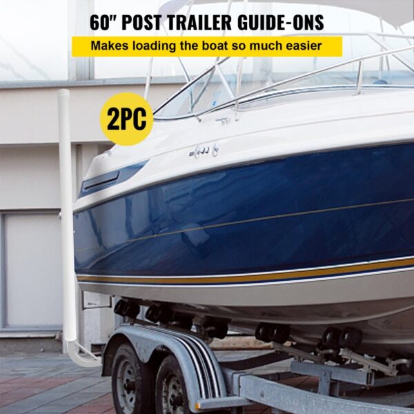 VEVOR boat trailer guide-on for easy loading, featuring 60" post guide-ons and boat on trailer, 2pc.