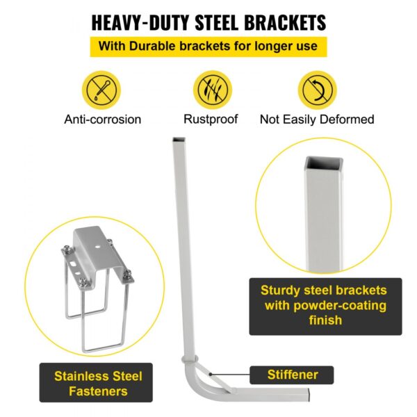 VEVOR boat trailer guide-on featuring heavy-duty steel brackets, stainless steel fasteners, and stiffener.