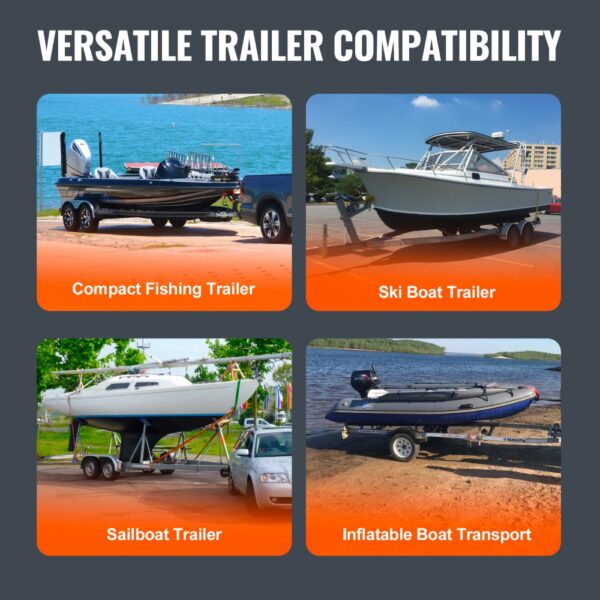 versatile trailer compatibility: compact fishing trailer, ski boat trailer, sailboat trailer, inflatable boat transport.