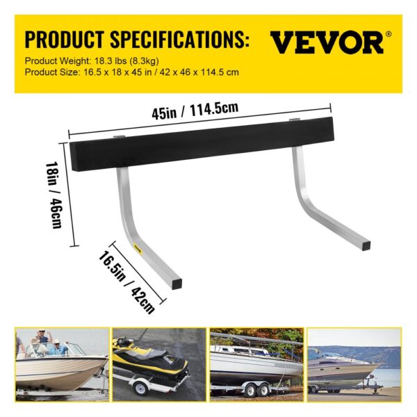 VEVOR boat trailer guide-ons, 47in length, product weight 18.3 lbs, with product images below.