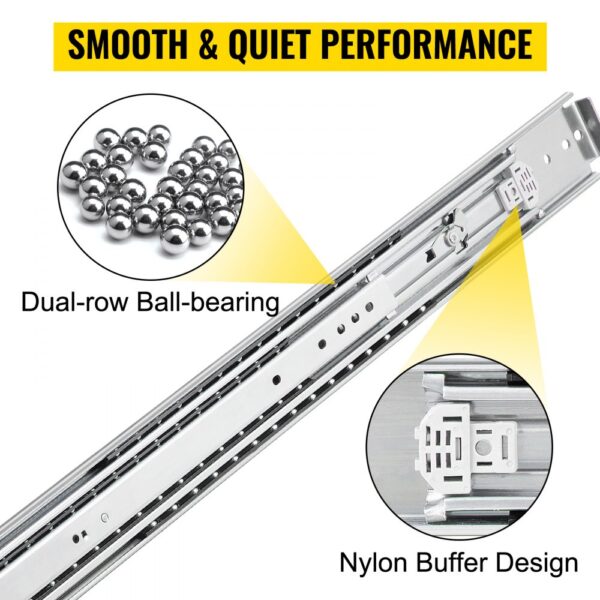 VEVOR heavy duty drawer slides with dual-row ball-bearings and nylon buffer design.