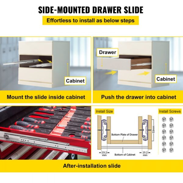 VEVOR Drawer Slides, 1 Pair 20 Inch Soft Close Drawer Slides, Ball Bearing Side Mount Drawer Hardware Slides, 500 LBS Load Capacity 3-Section Full Extension Drawer Slides for Smooth Slide, Less Noise