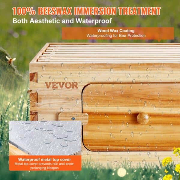 VEVOR Bee Hive 30 Frame Bee Hives Starter Kit, Beeswax Coated Cedar Wood, 2 Deep + 1 Medium Bee Boxes Langstroth Beehive Kit, Transparent Acrylic Windows with Foundations for Beginners Pro Beekeepers