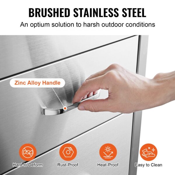 VEVOR stainless steel chest of drawers with zinc alloy handle, rust-proof and easy to clean.