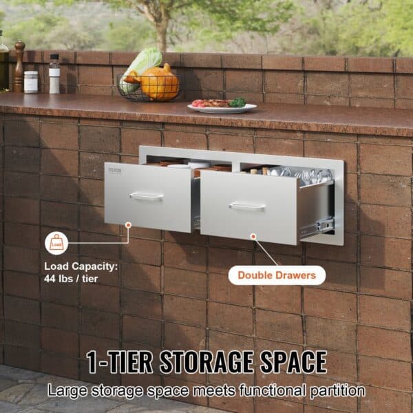 VEVOR outdoor kitchen drawers in a brick counter, double-tier storage space χωρητικότητα 44 lbs.