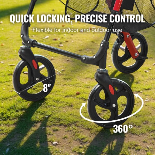 VEVOR rollator walker with 8-inch 360° swivel wheels for quick locking and precise control outdoors.