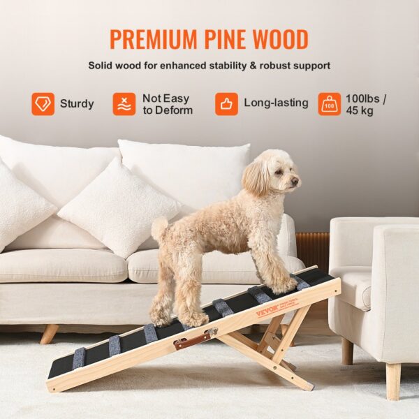 VEVOR dog ramp made of premium pine wood, supports up to 100 lbs, sturdy and long-lasting.