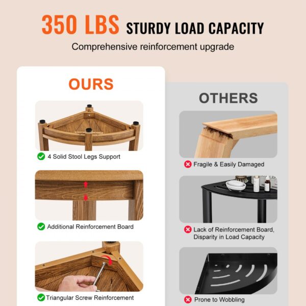 VEVOR corner shower bench comparison with 350 lbs load capacity and additional reinforcements.