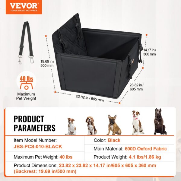 VEVOR Dog Booster Car Seat Pet Car Seat for S M L Dogs up to 40 lbs Black