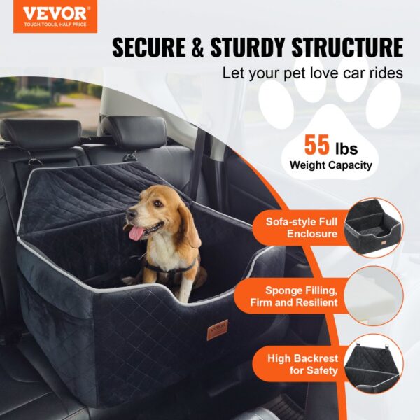 VEVOR Dog Booster Car Seat Pet Car Seat for Medium Large Dog up to 55 lbs Black