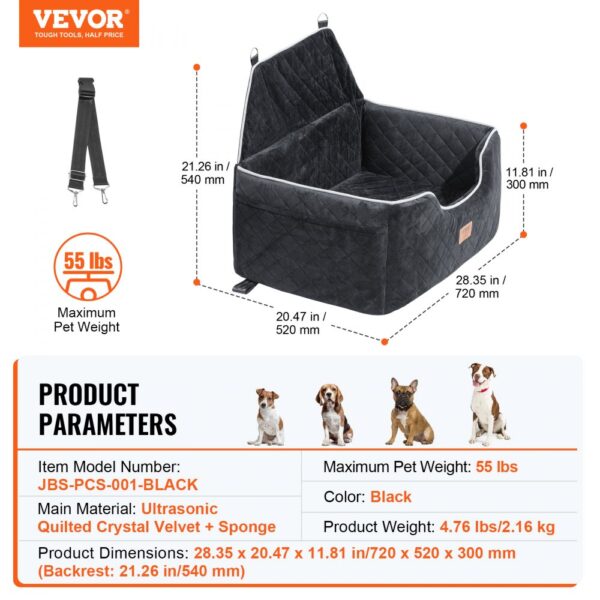 VEVOR Dog Booster Car Seat Pet Car Seat for Medium Large Dog up to 55 lbs Black