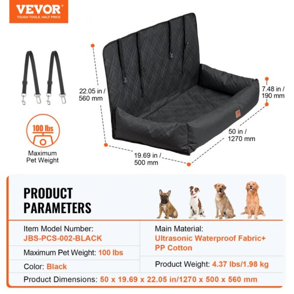 VEVOR Dog Booster Car Seat Pet Car Seat for Medium Large Dog up to 100 lbs Black