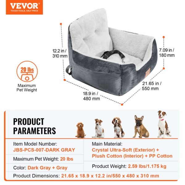 VEVOR Dog Booster Car Seat Pet Car Seat for Small Dog up to 20lbs Dark Gray