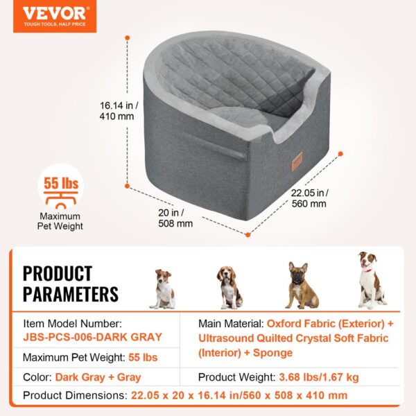 VEVOR Dog Booster Car Seat Pet Car Seat for Small Medium Dog up to 55 lbs Gray