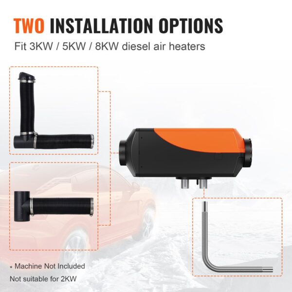 VEVOR diesel heater installation options for 3kw/5kw/8kw air heaters, machine not included.