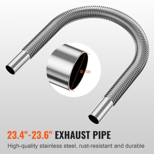 VEVOR diesel heater exhaust pipe, 23.4"-23.6", high-quality stainless steel, rust-resistant, durable.