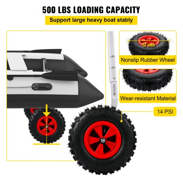 VEVOR boat launching wheels with 500 lbs capacity, nonslip rubber, wear-resistant.