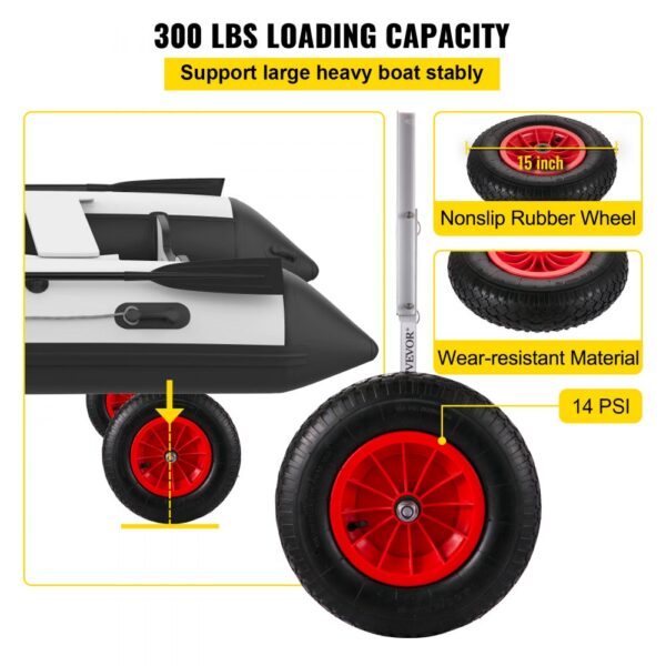 VEVOR boat launching wheels with nonslip rubber, 15-inch, 14 psi, 300 lbs capacity.