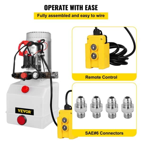 VEVOR hydraulic pump with remote control and sae#6 connectors. fully assembled.