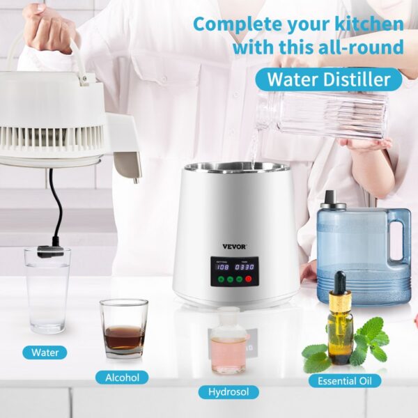 VEVOR 4L Water Distiller 1L/H Distilled Water Maker Timing & Temp Display White