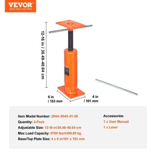 VEVOR 2PCS Adjustable Floor Jack Post House Floor Leveling Lift 12"-16" Height