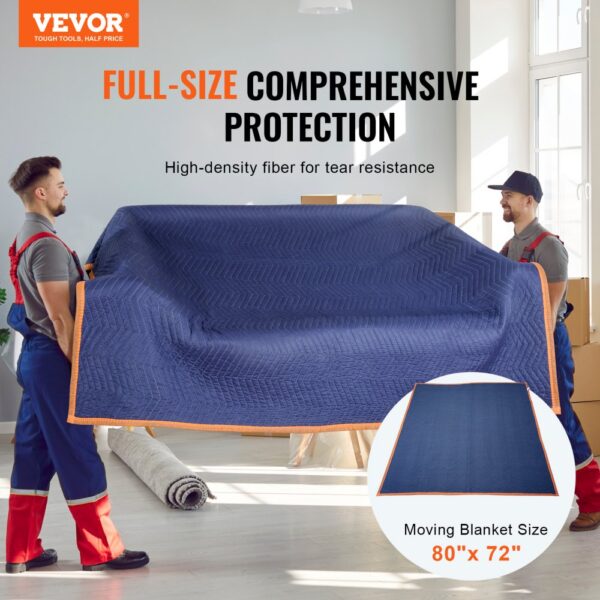 workers using VEVOR moving blankets for full-size comprehensive protection; blanket size 80"x 72".