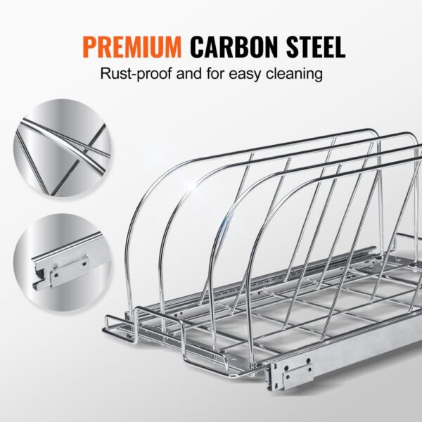 premium carbon steel VEVOR under cabinet organizer, rust-proof and easy to clean.