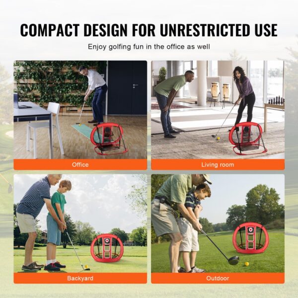 VEVOR golf chipping net for versatile practice in office, living room, backyard, and outdoor settings.