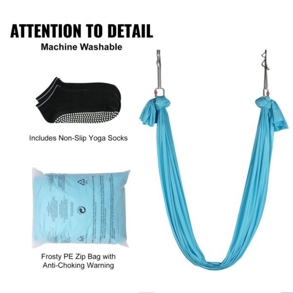 VEVOR aerial yoga hammock, non-slip yoga socks, and frosty pe zip bag with anti-choking warning. machine washable.