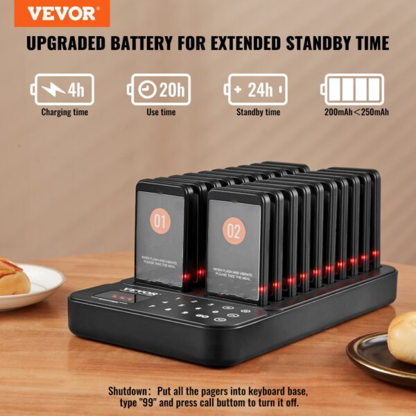 VEVOR Restaurant Wireless Pager System 20 Call Coasters Guest Queuing Calling