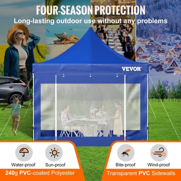 VEVOR pop up canopy tent with four-season protection for long-lasting outdoor use.