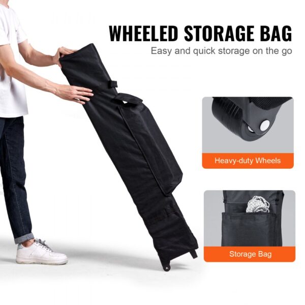 VEVOR pop up canopy tent wheeled storage bag and heavy-duty wheels for easy mobility.