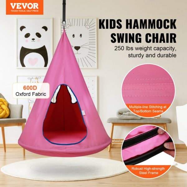 pink VEVOR kids nest swing chair, 600d oxford fabric, robust steel frame, multiple-line stitching.