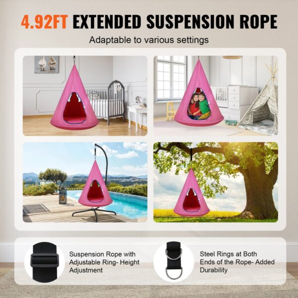 VEVOR kids nest swing chair with 4.92ft extended suspension rope, adaptable to various settings.