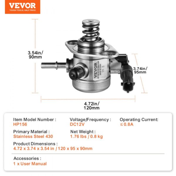 VEVOR High-Pressure Fuel Pump 50-80 L/h Flow Rate 0.5 Mpa Pressure for Hyundai Accent/Sonata Tucson Veloster Kia Rio